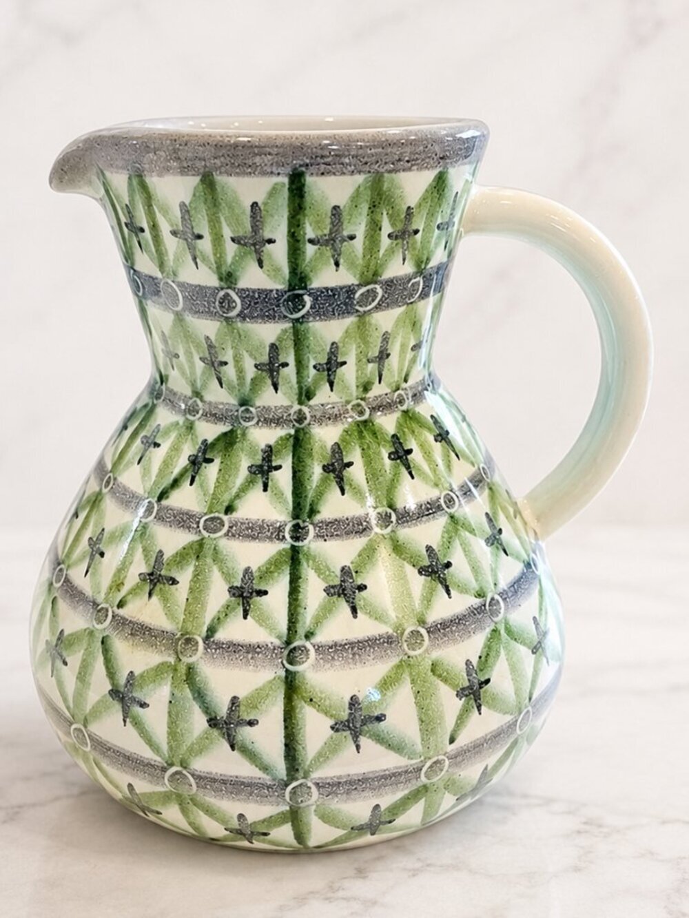 Vintage Mid Century Modern Scandinavian Pottery with green & lavender 6" Swedish